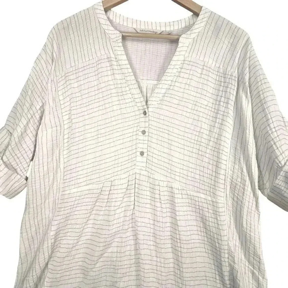 Soft Surroundings Off White Gray Striped Lagenlook Long Sleeve Tunic Medium‎ - Picture 3 of 5